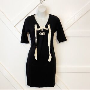 NWT Michelle by Comune Callaway Lace Up Half Sleeve Mini Dress Black Sz S/M